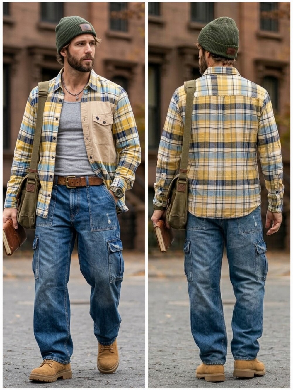 NWOT Abercrombie & Fitch M Vintage Y2K Heritage Rugged Prep Utility Plaid Shirt